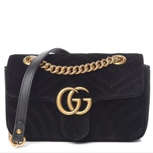 GUCCI Velvet Matelasse Mini GG Marmont Shoulder Bag